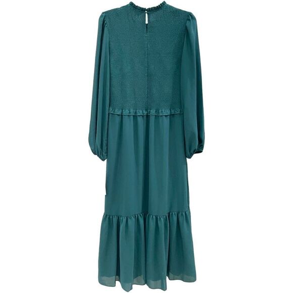 Nanette Women's Green Mock Neck Balloon-Sleeve Smocked Tiered Dress Size 10 NWT - Picture 8 of 11